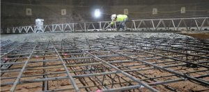 Reinforced concrete contractor laying rebar